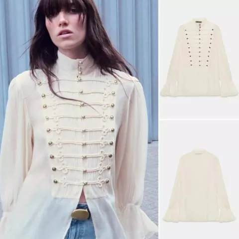 Camisa Romântica com Botão Nó Francês